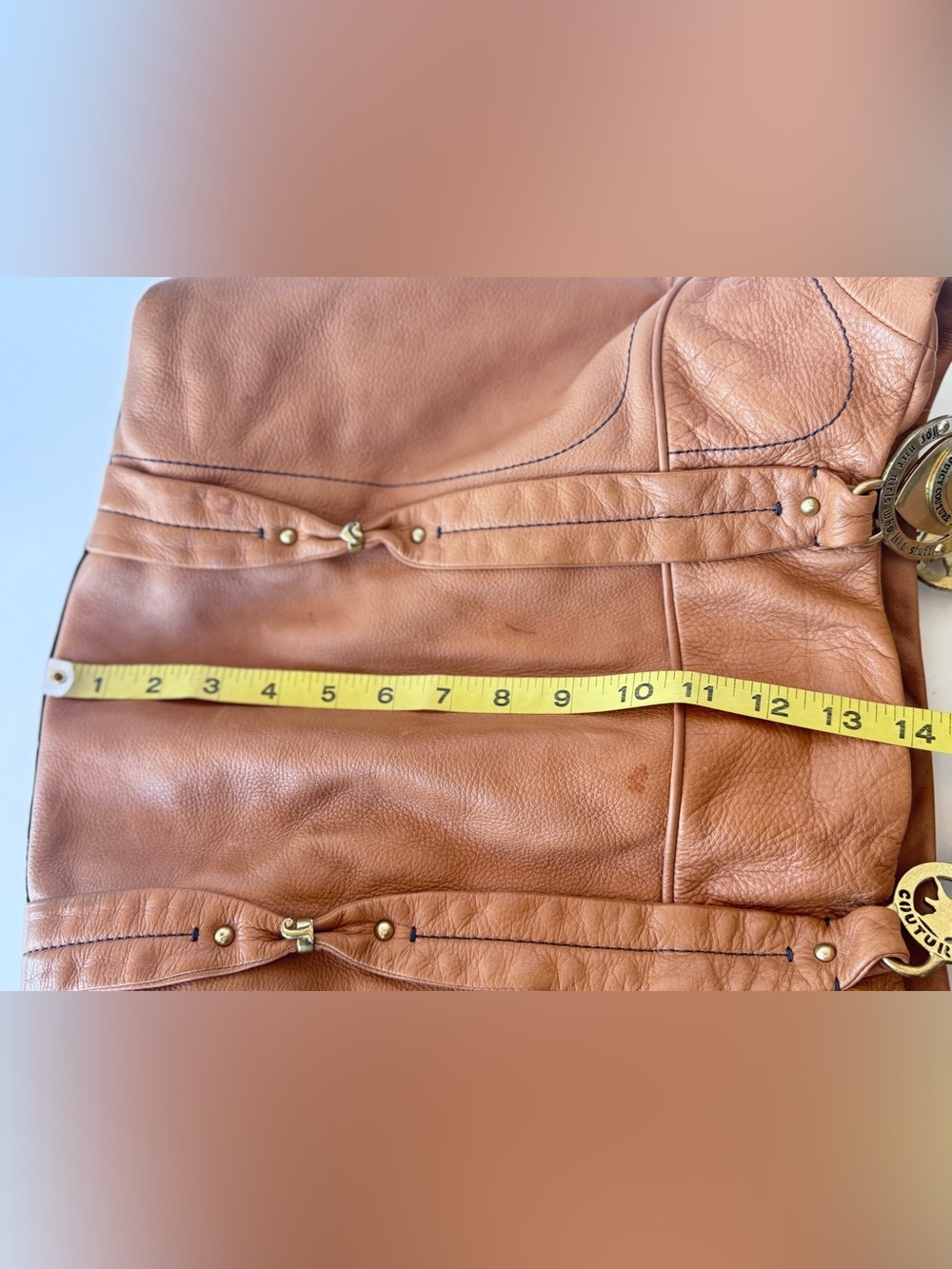 Vintage Y2K JUICY COUTURE Brown Tan Leather Hobo Tote Shoulder Bag Gold Logo Dog - Picture 16 of 16